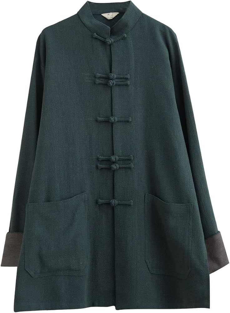 NFYM Men's Cotton Linen Kung Fu Jacket Fall Long Sleeve Tang Suit